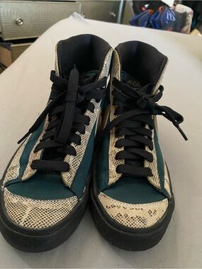 Teal and Beige High-Top Sneakers Nike